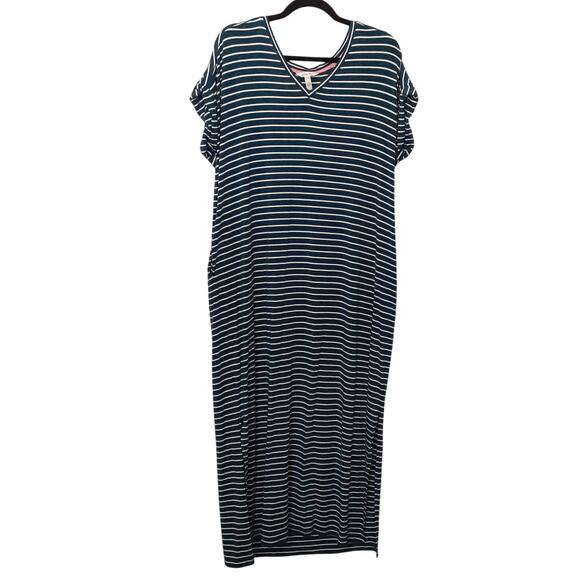 Matilda Jane Set Sail Maxi Dress Teal White Nautical Stripe Womens L Jersey Knit - Picture 2 of 9